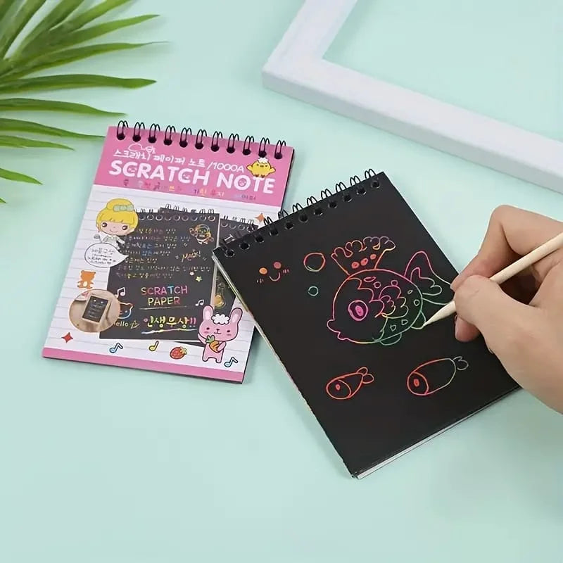 Rainbow Scratch Art Notebook & Pen Set: Perfect for DIY Art, Party Games