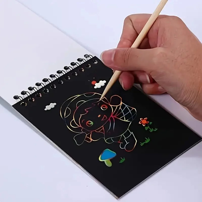 Rainbow Scratch Art Notebook & Pen Set: Perfect for DIY Art, Party Games