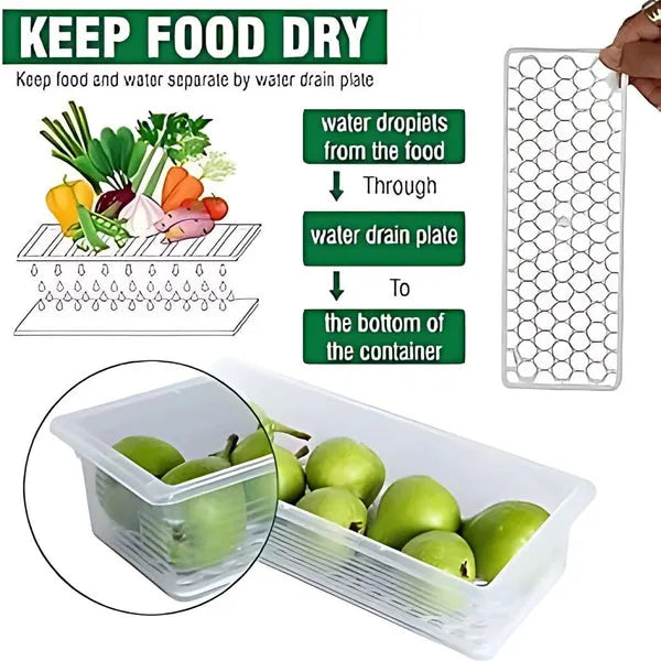 Fridge Organizer Storage Box with Drain Tray