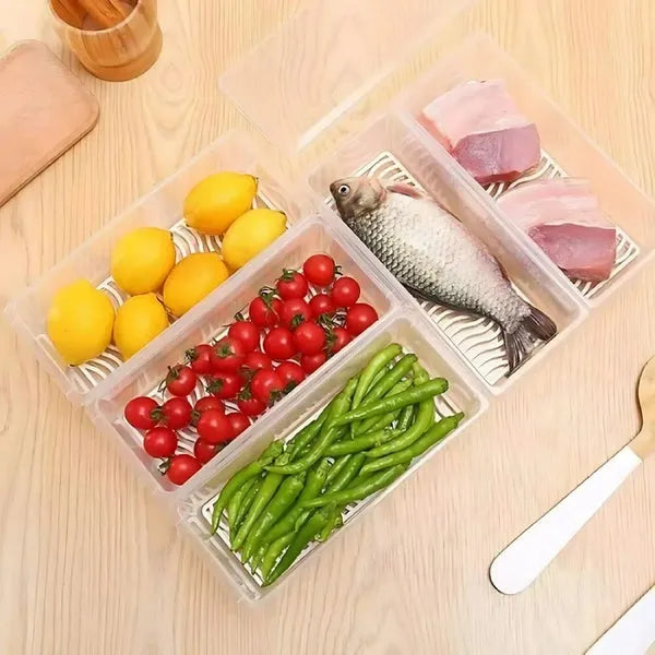 Fridge Organizer Storage Box with Drain Tray