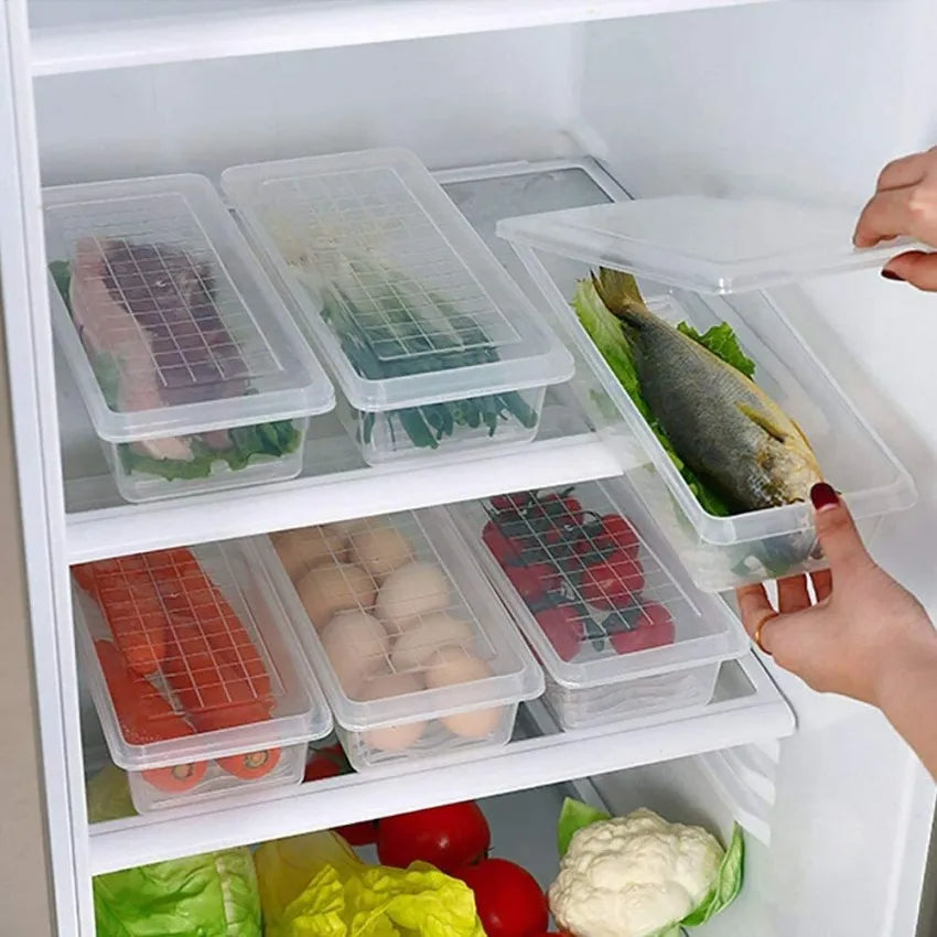 Fridge Organizer Storage Box with Drain Tray