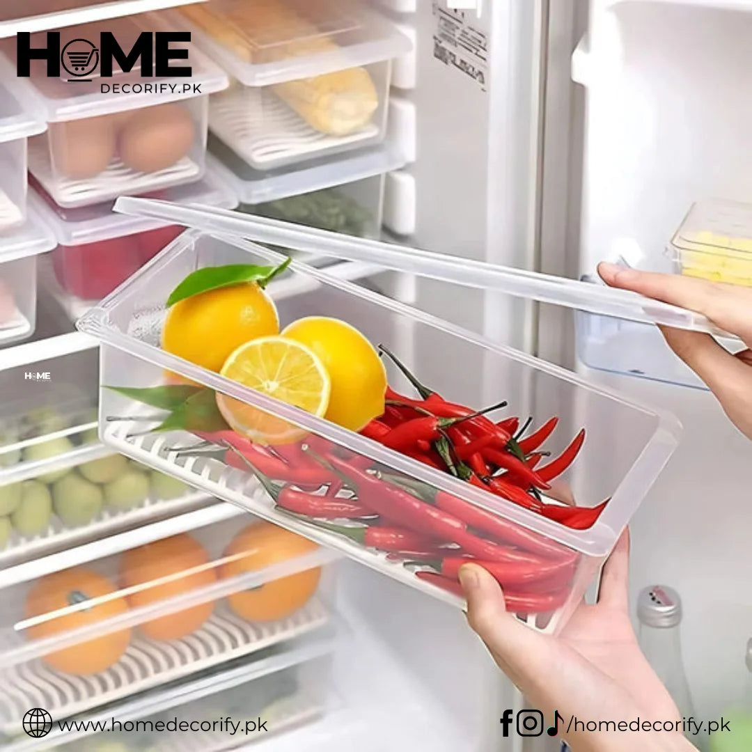 Fridge Organizer Storage Box with Drain Tray