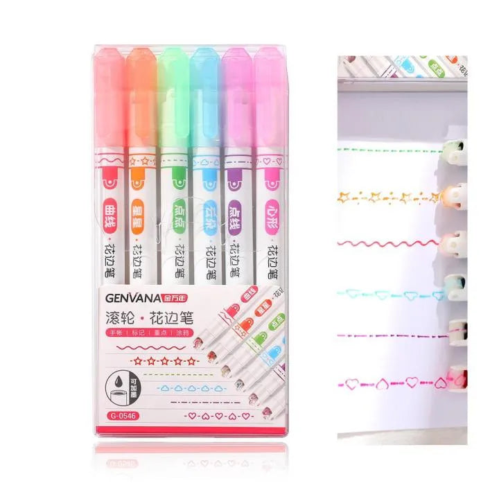 6 Pcs Lacer Colorful Curve Highlighter/Pens