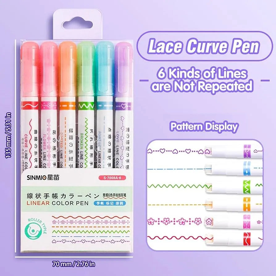 6 Pcs Lacer Colorful Curve Highlighter/Pens