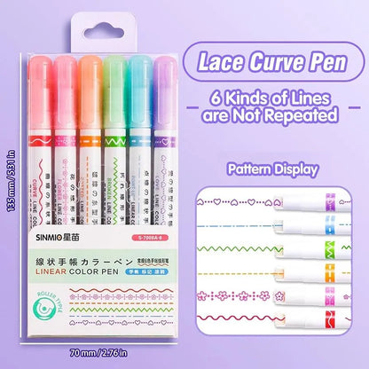 6 Pcs Lacer Colorful Curve Highlighter/Pens
