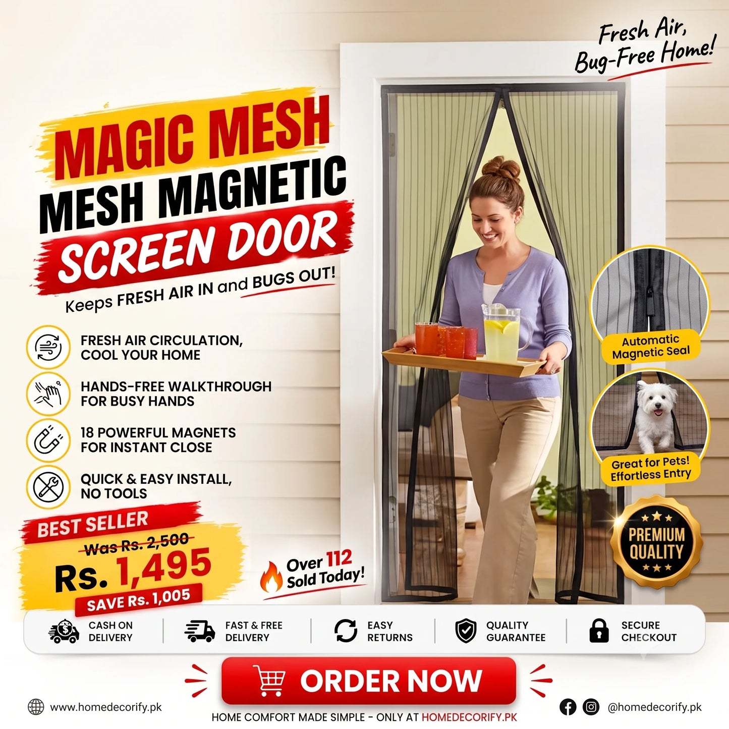 Curtain Type Mesh Screen Door for Rooms & Kitchen