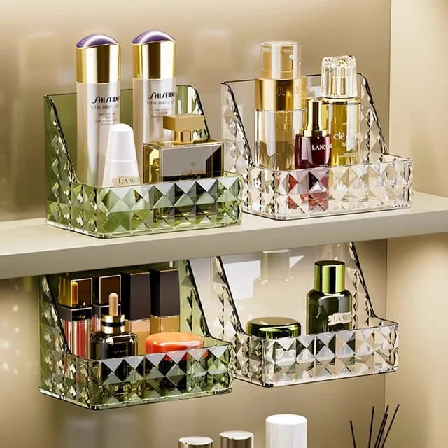 Chic Diamond Pattern Wall-Mounted Makeup Organizer - No-Drill, Easy Install
