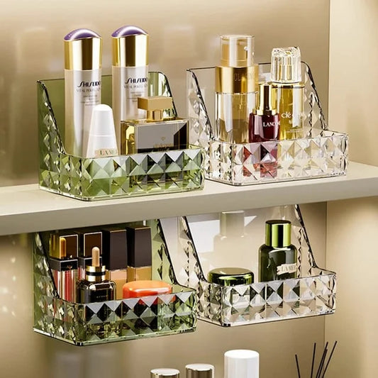 Chic Diamond Pattern Wall-Mounted Makeup Organizer - No-Drill, Easy Install