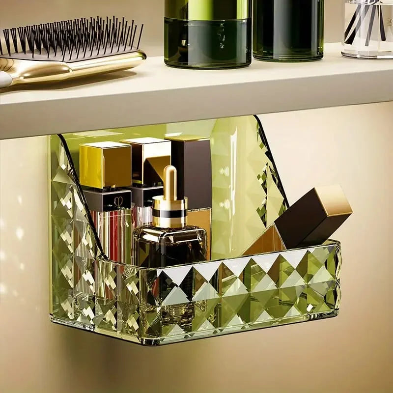 Chic Diamond Pattern Wall-Mounted Makeup Organizer - No-Drill, Easy Install