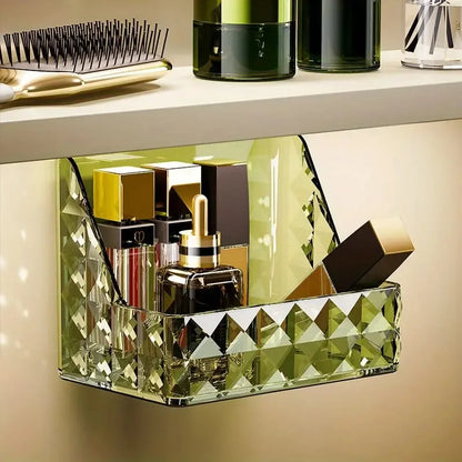 Chic Diamond Pattern Wall-Mounted Makeup Organizer - No-Drill, Easy Install