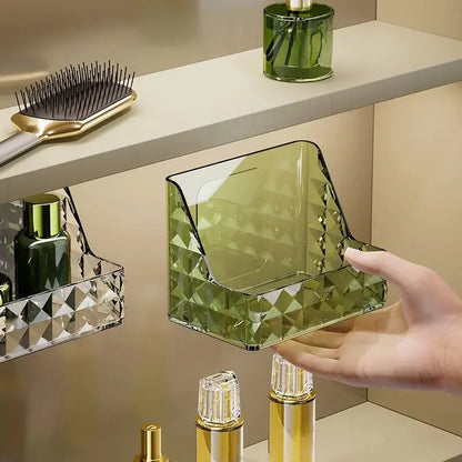 Chic Diamond Pattern Wall-Mounted Makeup Organizer - No-Drill, Easy Install