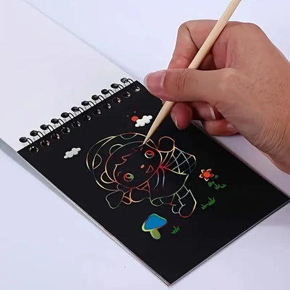 Rainbow Scratch Art Notebook & Pen Set: Perfect for DIY Art, Party Games