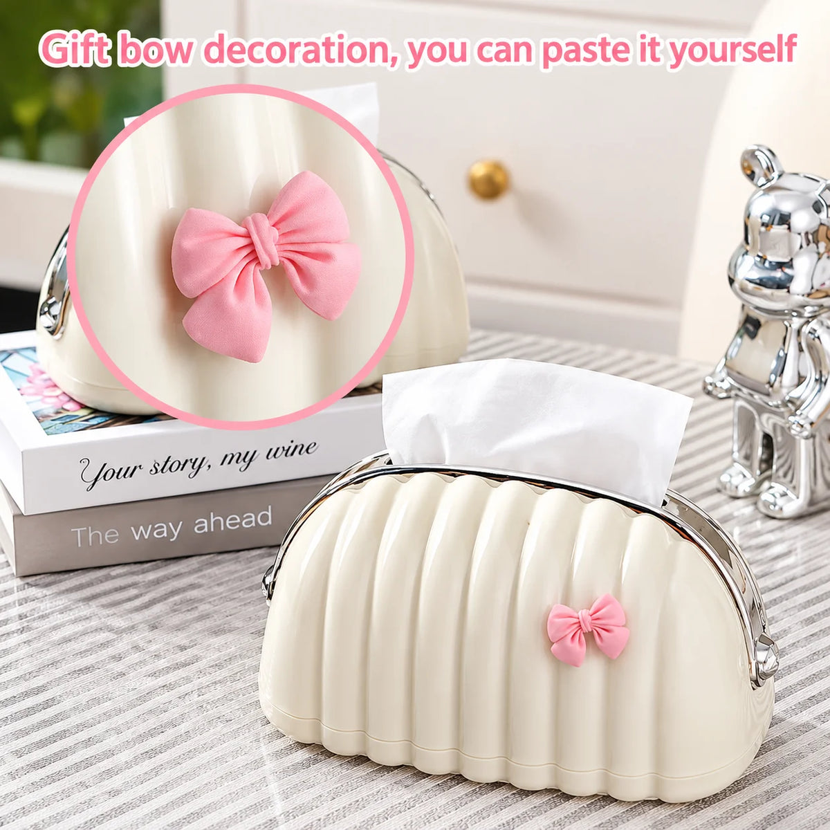 Stylish Tissue Box Holder with Pink Ribbon