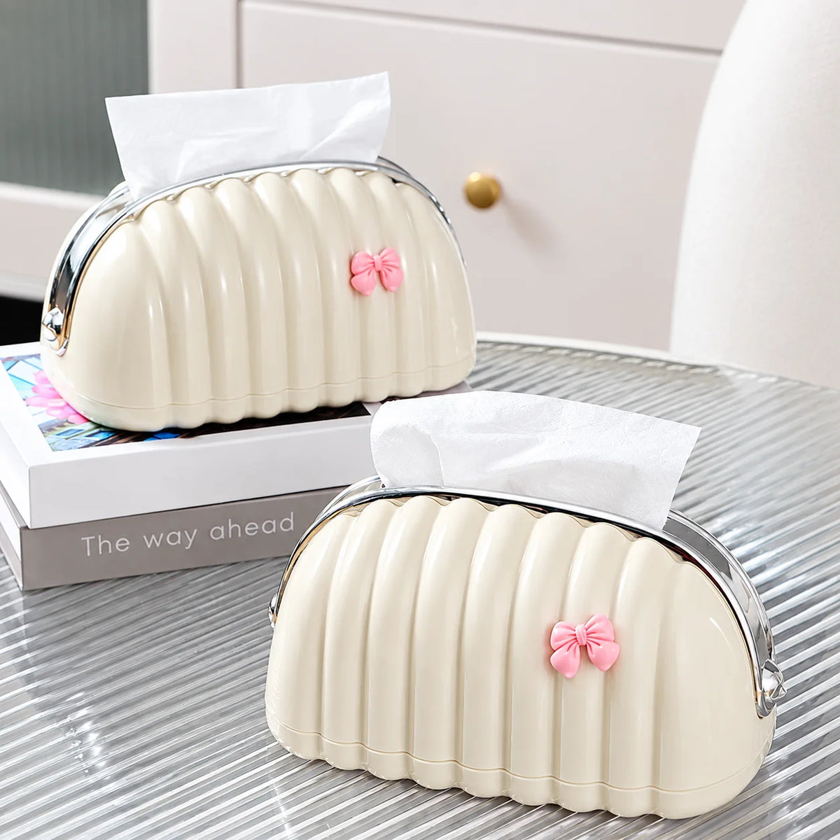 Stylish Tissue Box Holder with Pink Ribbon